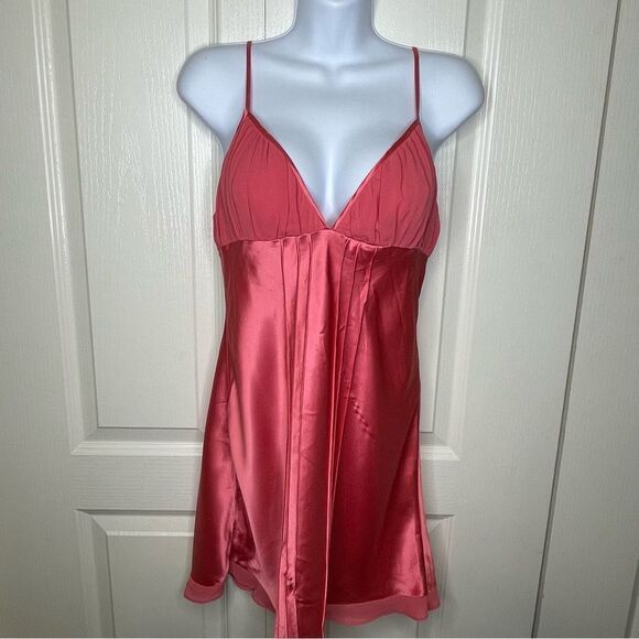 Vintage Frederick's of Hollywood Satin Chiffon Babydoll Slip Nightie Coral Pink - Picture 2 of 11